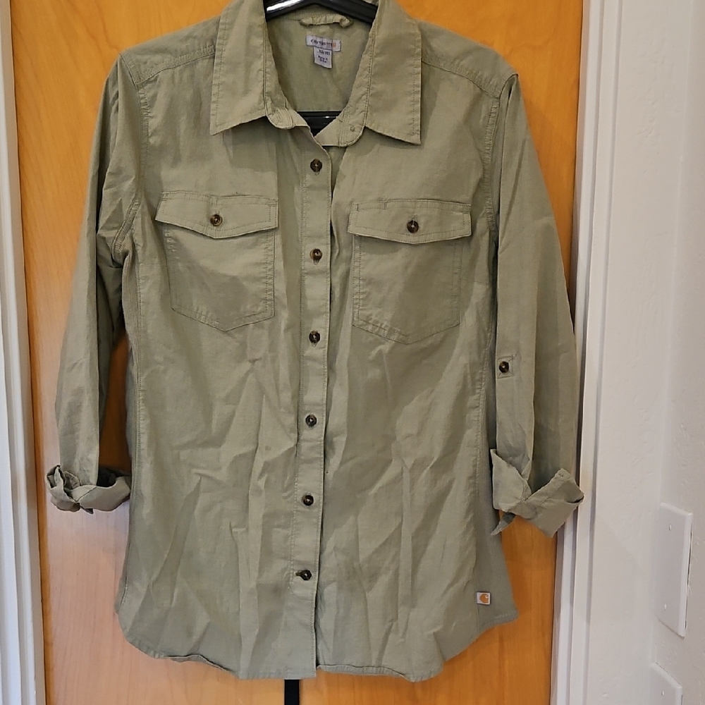 Carhartt Khaki Casual Shirt Womens L Cotton